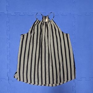 LOFT Dressy Black and White Striped Halter Top size XS